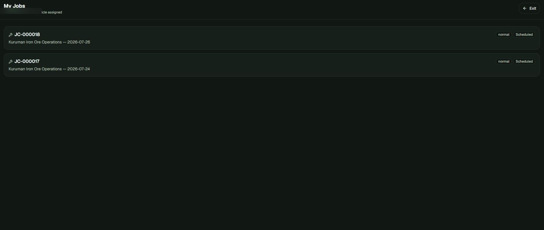 My Field Jobs screen in CoreOps