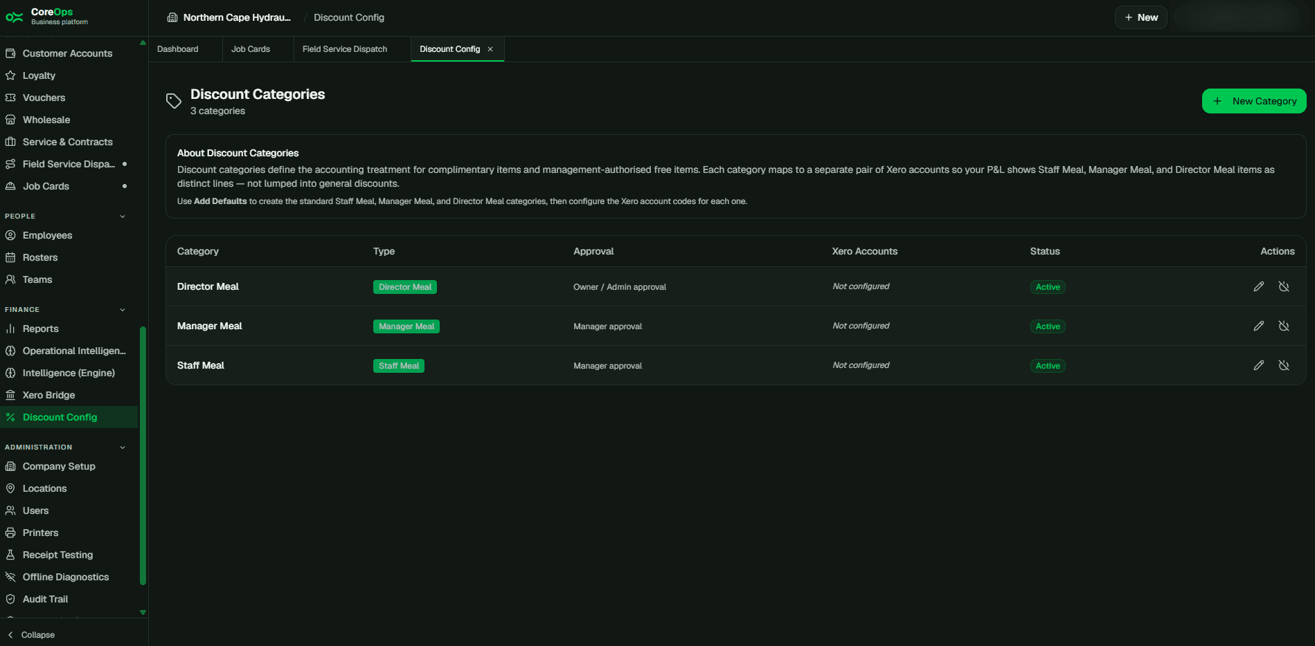 Discount Config screen in CoreOps